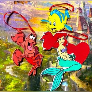 DISNEY’S KURT ADLER VTG 90s THE LITTLE MERMAID HANDCRAFTED WOODEN XMAS ORNAMENTS
